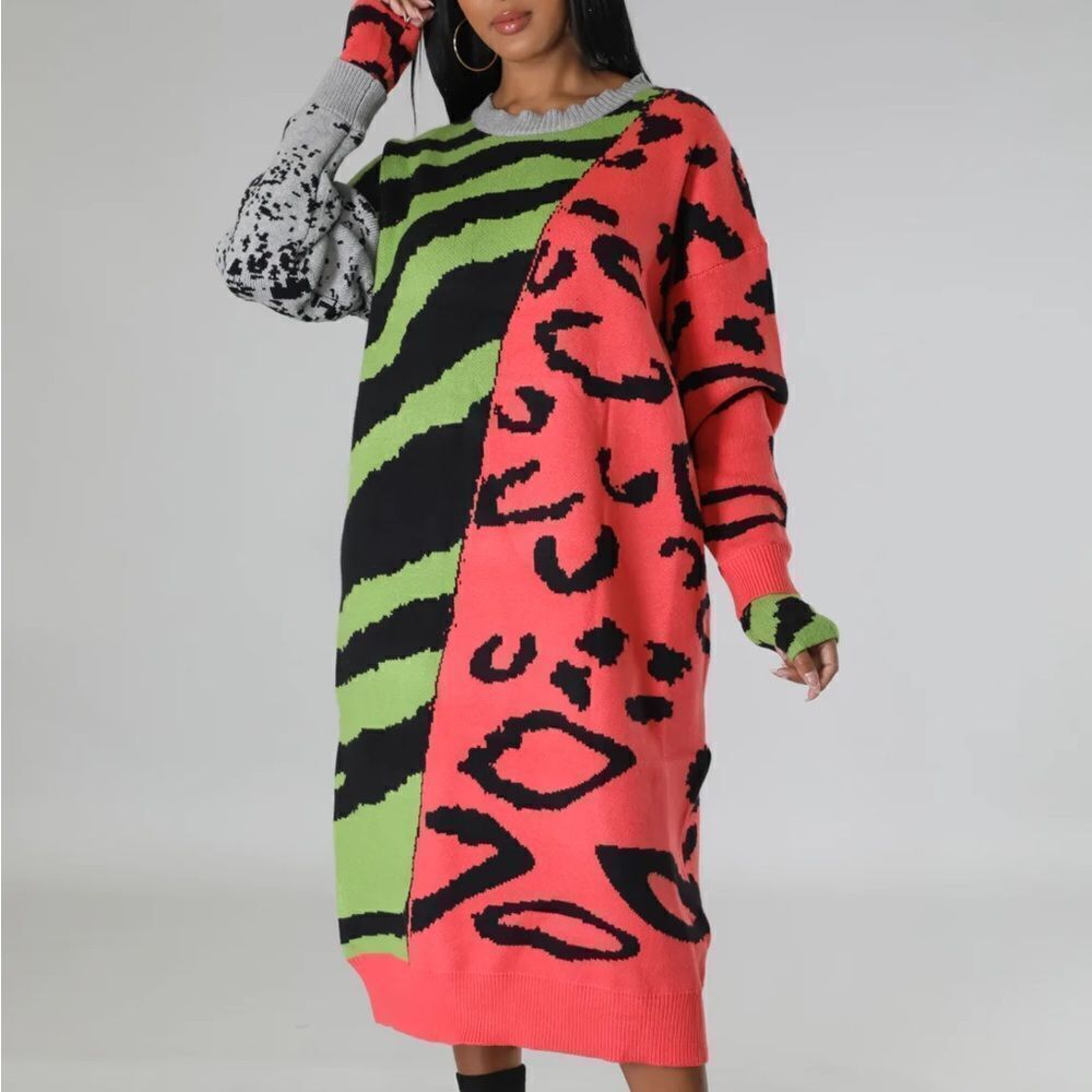 NWOT Oversized Multi-Color Sweater Dress - Picture 6 of 16